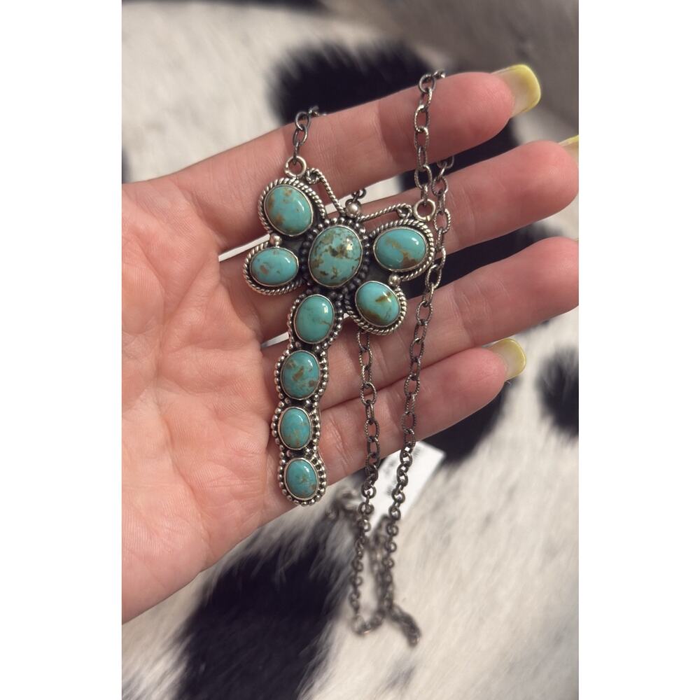 Native American Sterling Silver Blue Turquoise Multistone Dragonfly Necklace - Picture 2 of 13